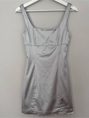 Aritzia Wilfred Satin Square-Neck Mini Dress in Silver